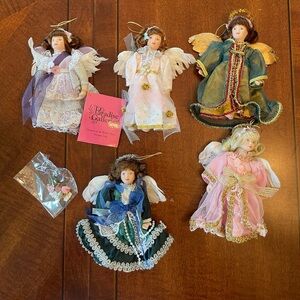 VTG Paradise Galleries, set of  5 Angel Christmas Ornament Dolls 5"